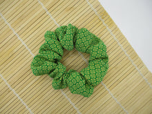 Load image into Gallery viewer, Green Tiny Flowers Kimono Scrunchies, Japanese Vintage Silk Fabric Accessory