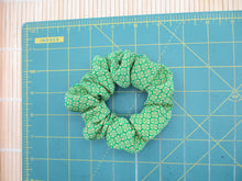 Load image into Gallery viewer, Green Tiny Flowers Kimono Scrunchies, Japanese Vintage Silk Fabric Accessory