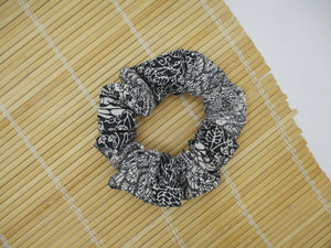 Black X White Silk Recycled Silk Fabric Scrunchy, Kimono Scrunchies, Ship from USA
