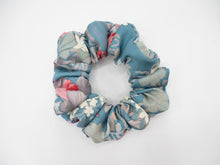 Load image into Gallery viewer, Silk Kimono Scrunchies, Japanese Fabric Hair Tie Light Blue Floral