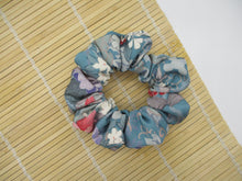 Load image into Gallery viewer, Silk Kimono Scrunchies, Japanese Fabric Hair Tie Light Blue Floral