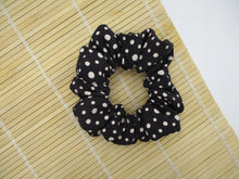 Load image into Gallery viewer, Black Polka Dots Silk Kimono Scrunchies, Vintage Kimono Fabric Hair Tie