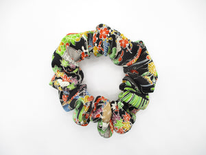 Black Colorful Elegant Kimono Scrunchies, Upcycled Handmade Gift