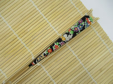 Load image into Gallery viewer, Black Floral Kimono Clip, Japanese Fabric Metal Hair Clip