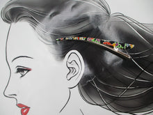 Load image into Gallery viewer, Black Floral Kimono Clip, Japanese Fabric Metal Hair Clip