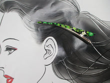 Load image into Gallery viewer, Green X Black Minimalist Silk Kimono Hair Clip Ship from USA 130mm, 5 1/8 inches