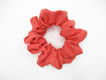 Load image into Gallery viewer, Vintage Upcycled Silk Kimono Scrunchies, Ship from USA Red Edo Komon