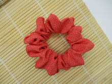 Load image into Gallery viewer, Vintage Upcycled Silk Kimono Scrunchies, Ship from USA Red Edo Komon