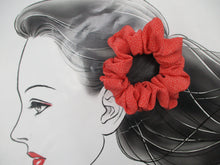 Load image into Gallery viewer, Vintage Upcycled Silk Kimono Scrunchies, Ship from USA Red Edo Komon