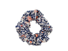 Load image into Gallery viewer, Navy Blue Floral Vintage Silk Kimono Fabric Scrunchies, Handmade