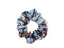 Load image into Gallery viewer, Blue Kawaii Floral Simple Handmade Vintage Silk Kimono Scrunchie