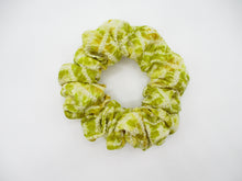 Load image into Gallery viewer, Yellow Shibori Silk Kimono Scrunchies, Silk Kimono Upcycled Handmade Hair Tie