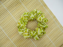 Load image into Gallery viewer, Yellow Shibori Silk Kimono Scrunchies, Silk Kimono Upcycled Handmade Hair Tie
