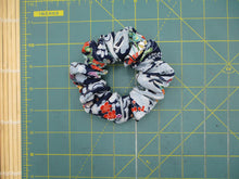 Load image into Gallery viewer, Blue Kawaii Floral Simple Handmade Vintage Silk Kimono Scrunchie