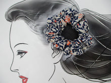 Load image into Gallery viewer, Navy Blue Floral Vintage Silk Kimono Fabric Scrunchies, Handmade
