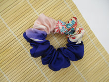 Load image into Gallery viewer, Purple Pink Kawaii Silk Kimono Scrunchies, Japanese Vintage Fabric Hair Accessory