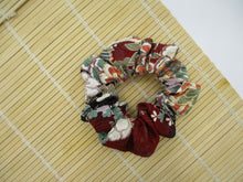 Load image into Gallery viewer, Purplish Brown Floral Simple Handmade Vintage Silk Kimono Scrunchie
