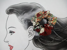 Load image into Gallery viewer, Purplish Brown Floral Simple Handmade Vintage Silk Kimono Scrunchie
