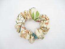 Load image into Gallery viewer, Beautiful White Silk Kimono Scrunchies Eco Friendly Flowers and Leaves
