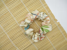 Load image into Gallery viewer, Beautiful White Silk Kimono Scrunchies Eco Friendly Flowers and Leaves