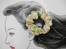 Load image into Gallery viewer, Beautiful White Silk Kimono Scrunchies Eco Friendly Flowers and Leaves
