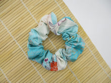 Load image into Gallery viewer, Light Blue Kawaii Floral Simple Handmade Vintage Silk Kimono Scrunchie