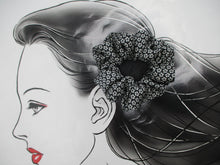 Load image into Gallery viewer, Vintage Upcycled Silk Kimono Scrunchies, Ship from USA Black Kazaguruma