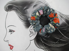 Load image into Gallery viewer, Beautiful Japanese Vintage Upcycled Silk Kimono Fabric Scrunchies Blue