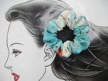Load image into Gallery viewer, Light Blue Kawaii Floral Simple Handmade Vintage Silk Kimono Scrunchie