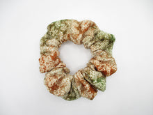 Load image into Gallery viewer, Moss Green X Brown Shibori Beautiful Silk Kimono Scrunchies, Vintage Eco Friendly
