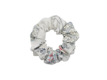 Load image into Gallery viewer, Vintage Silk Kimono Scrunchies, Japanese Hair tie, Kawaii Floral Icy Blue