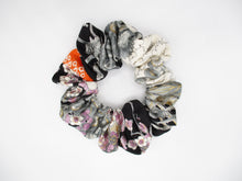 Load image into Gallery viewer, Silk Kimono Scrunchie Ship from USA Japanese Gift Idea Black Orange Floral