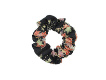 Load image into Gallery viewer, Black Momiji Kimono Scrunchies, Japanese Vintage Silk Fabric Accessory