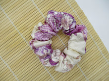 Load image into Gallery viewer, Purple Sleek Floral Silk Kimono Scrunchy, Vintage Fabric Scrunchie