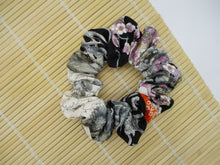 Load image into Gallery viewer, Silk Kimono Scrunchie Ship from USA Japanese Gift Idea Black Orange Floral