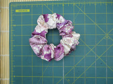 Load image into Gallery viewer, Purple Sleek Floral Silk Kimono Scrunchy, Vintage Fabric Scrunchie