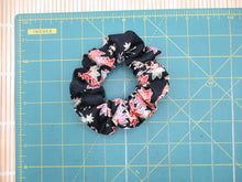 Load image into Gallery viewer, Black Momiji Kimono Scrunchies, Japanese Vintage Silk Fabric Accessory