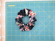 Load image into Gallery viewer, Black Momiji Kimono Scrunchies, Japanese Vintage Silk Fabric Accessory