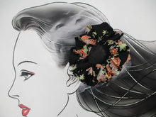 Load image into Gallery viewer, Black Momiji Kimono Scrunchies, Japanese Vintage Silk Fabric Accessory