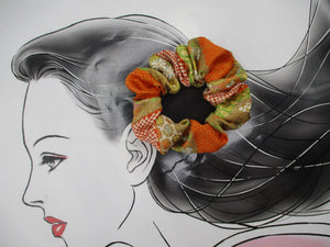 Vintage Upcycled Silk Kimono Fabric Scrunchies, Ship from USA Orange Yellow