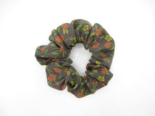 Load image into Gallery viewer, Brown Floral Kimono Silk Scrunchies, Japanese Fabric