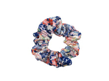 Load image into Gallery viewer, Vintage Silk Kimono Scrunchies, Japanese Hair tie, Kawaii Floral Blue