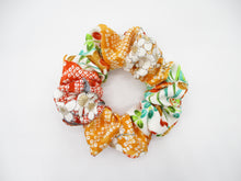 Load image into Gallery viewer, Kimono Scrunchies, Fabric Hair Tie, Ship from USA Orange White Lovely Floral