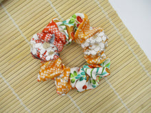 Load image into Gallery viewer, Kimono Scrunchies, Fabric Hair Tie, Ship from USA Orange White Lovely Floral