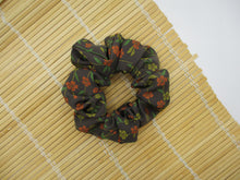 Load image into Gallery viewer, Brown Floral Kimono Silk Scrunchies, Japanese Fabric