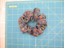 Load image into Gallery viewer, Brown Floral Kimono Silk Scrunchies, Japanese Fabric