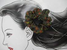 Load image into Gallery viewer, Brown Floral Kimono Silk Scrunchies, Japanese Fabric