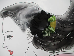 Black Tomesode Scrunchies, Silk Kimono Vintage Fabric Hair Tie, Ship from USA