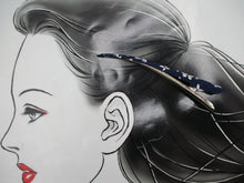 Load image into Gallery viewer, Navy Blue Butterfly Kimono Long Clip, Japanese Silk Fabric Upcycled 130mm 5 1/8 inch