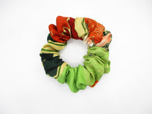 Load image into Gallery viewer, Eco Friendly Upcycled Silk Kimono Scrunchies Orange Green